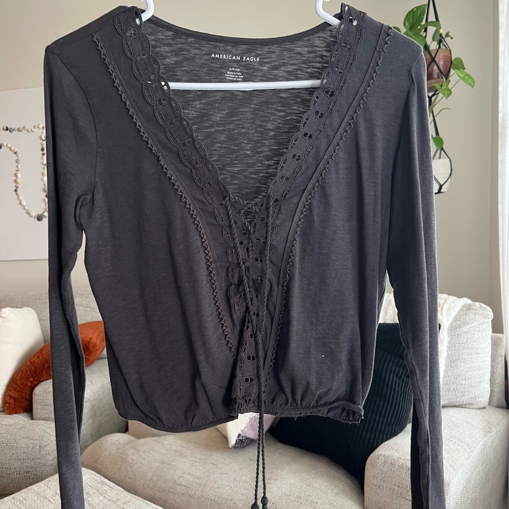 Dark gray long sleeve top